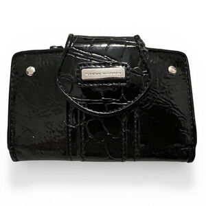 Steve Madden Black Faux-Croc Patent Leather Card Case
